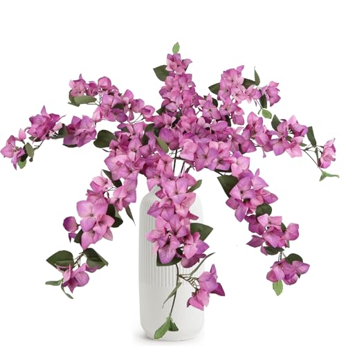 Purple Faux Bougainvillea 8 PCS Realistic Artificial Bougainvillea 29.9" Silk Flowers Long Stem Flowers for Tall Vase Home Wedding Centerepieces Decor (Purple) - color: Purple
