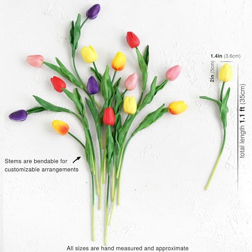 FiveSeasonStuff Real Touch Tulips Artificial Flowers – 15 Stems Faux Tulip Bouquet in Gift Box for Wedding, Home Decor, Party, Floral Arrangements (Rainbow Colors) - color: #9 Rainbow
