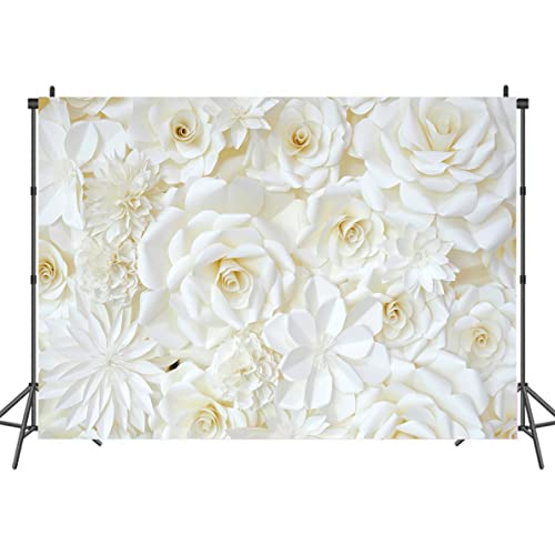 7x5ft White Roses Wall Photography Backdrop Wedding Bridal Shower Baby Shower Party Decoration White Roses Flowers Wall Art Photo Background Studio Photo Booth Props Vinyl