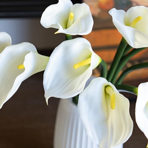 DUYONE Artificial Flowers Calla Lilly 25.6'' Large Fake Bouquet Long Stem Plants 5 Pcs for Home,Living Room,Bedroom,Dining Table,Office,Weddings Party Garden Décor(Creamy White) - color: (No Vase)5pcs Creamy White
