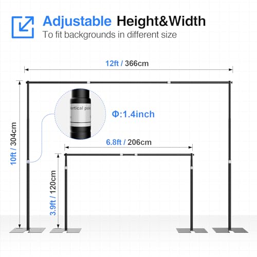 EMART Heavy Duty Backdrop Stand for Parties, 10x12 ft Pipe and Drape Adjustable Back Drop Stand Kit with Flat Base, Sturdy Photo Background Frame DIY Pole for Flower Wall Wedding Curtain - color: Black, size: 10x12ft