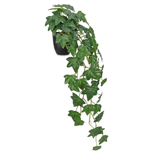 GnFlus Fake Pothos Ivy Plant with Pot Artificial Green Leaves for Home Shelf Decor Indoor Silk Artificial Realistic Plant Large - color: Green Lvy-black Pot