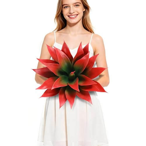 Wertuirk 18 Inch Artificial Agave Plant, Realistic Faux Succulents with Vibrant Color, UV Resistant Fall Fake Plants for Indoor Outdoor Home, Garden, Patio, Office Decor (Red, Medium) - color: Red, size: Medium
