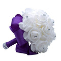 MOJUN Wedding Bouquets Crystal PE Roses Bridal Bridesmaid Wedding Hand Holding Bouquet Artificial Fake Flowers Toss Bouquet, Purple - color: Purple
