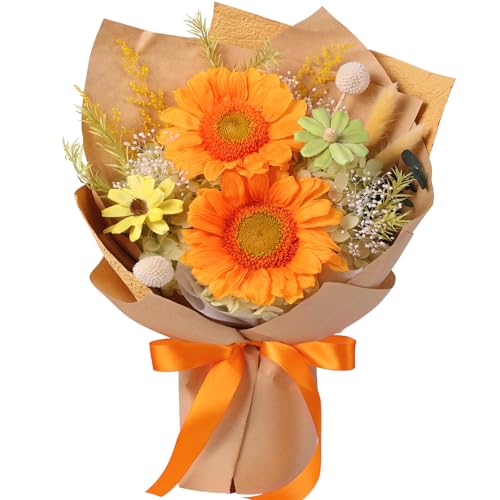 Forever Flowers for Delivery - Preserved Sunflowers Bouquet, Real Sunflowers That Last 3 Years, Eternal flowers Bouquet, Mothers Day Gifts for Mom Grandma Wife, Anniversary Birthday Gifts for Women - color: Orange