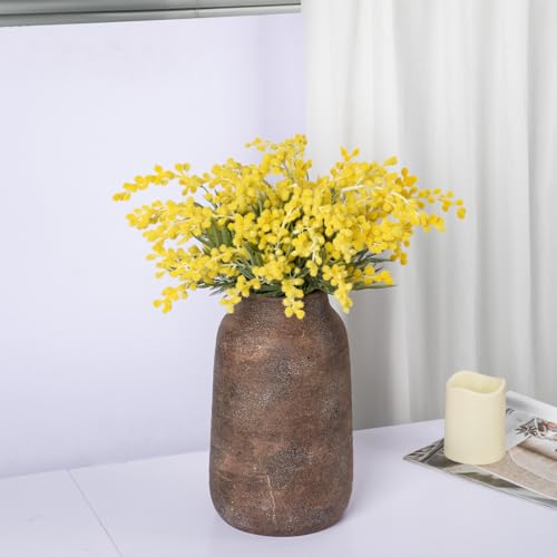 Briful Tall Rustic Ceramic Vase 9.6” – Vintage Distressed Pottery Flower Vase with Antique White-Wash Finish – Farmhouse Table Decor & Shelf Accent (Not Waterproof), Brown - color: Brown, size: 9.6 Inch