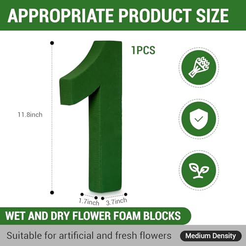 Leinuosen 12inch Dry and Wet Floral Foam Numbers Blocks Green Foam Blocks for Fresh and Artificial Flowers for Weddings Birthday Flower Arrangement Craft Project Garden Decoration(Number 1) - style: Number 1