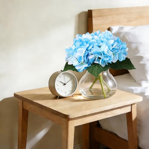 Artificial Hydrangea Flowers with Glass Vase & Fake Water - Faux Hydrangea for Home Table, Wedding Party, Office Decor | Realistic Fake Hydrangeas, Silk Flowers for Vase Arrangement(Hydrangea, blue) - color: Hydrangea, Blue