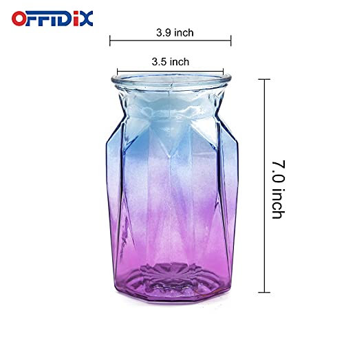 OFFIDIX Flower Vase, Gradient Multicolor with Geometric Faceted Design Art Decorative Glass Vase for Wedding, Dinning, Bookshelf, Home Decoration or Gift - color: F-blue Purple Gradient