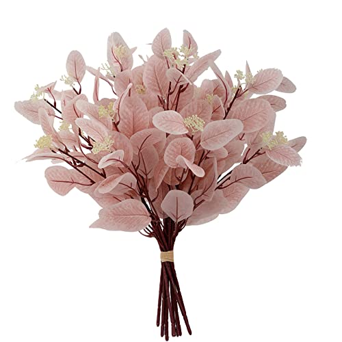 dallisten 20" Silk Artificial Eucalyptus Stems, 12 Pcs Fake Eucalyptus Stem with Leaves Berries, Greenery Plants Floral Decorations for Wedding Party Home Flowers Arrangement Boho Decor (Blush) - color: Blush