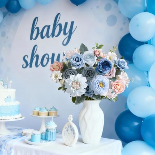 Artificial Flowers Box Blue Pink Silk Fake Rose for DIY Wedding Bridal Bouquets Cake Floral Arrangement Table Centerpieces Baby Shower Birthday Party Home Decor - color: Blue