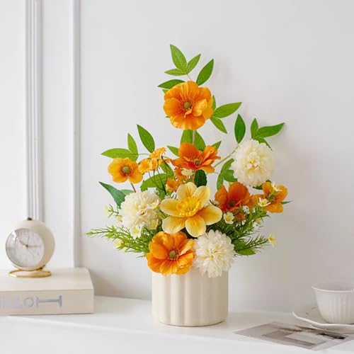 Artificial Fall Flower in Vase Silk Hydrangeas Flowers,Faux Flower Arrangement Suitable for Home Office Decoration, Dining Table Centerpiece - color: Autumn