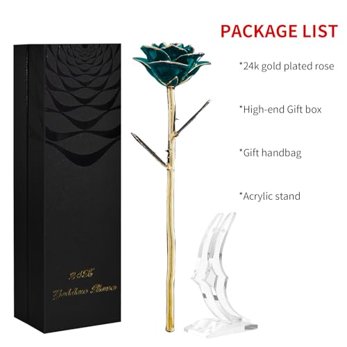 SW Gold Dipped Rose Real 24K Deep Green Rose Romantic Mom Gifts for Women Flower Love Romantic - color: Colorful