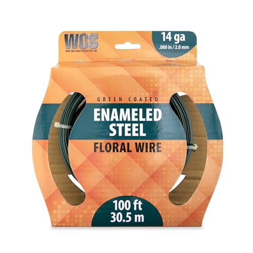 WCS Wire and Cable Specialties Floral Wire 14 Gauge | Green Enameled Steel for Crafts | Corrosion-Resistant Alloy Material | 100 ft Coil Decorative Use - size: 14 Gauge / 0.080 in / 100 ft