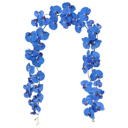 7.38ft Royal Blue Orchid Garland Real Touch Latex Orchid Vine Hanging Artificial Orchids for Home Party Wedding Room Birthday Christmas Wall Arch Decor(Royal Blue) - color: Royal Blue