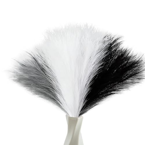 45pcs Artificial Pampas Grass 21.6" Faux Dried Flowers Pompas Grass Bouquet Flower Arrangement and Vase Filler for Gothic Room Decoration Wedding Party Boho Home Decor（Black &Gray &White） - color: Black &Gray &White