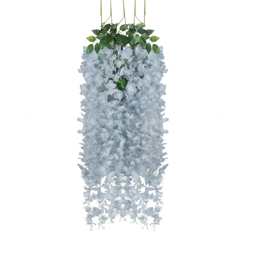 5 Pack Grey Wisteria Hanging Flowers Garland, 3.77 Feet Artificial Flower Vines, Fake Wisteria, Artificial Vines Hanging Garland for Backdrop Outdoor Yard Garden Decor - color: Grey, size: 5 PCS