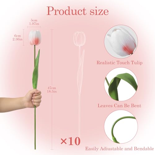 Blush Pink Fake Tulips,18.5" PU Artificial Tulips Flowers for Spring Easter Home Kitchen Wedding Bouquet Bulk Mother's Gift Day Decorations - color: Blush Pink
