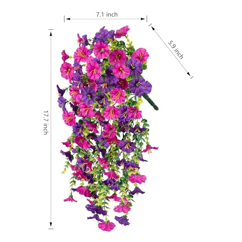 Ivydale 2 PCS Artificial Hanging Flowers Fake Plants Outdoor,Silk Morning Glory Faux Flowers with Eucalyptus Leaf,UV Resistant Realistic Hanging Petunias Plants for Home Garden Decor (Purple+Fuchsia) - color: Purple+fuchsia