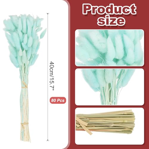 PATIKIL 15.7in Bunny Tails Dried Flowers, 80pcs Pampas Grass Decor Rabbit Tail Natural Pampas Grass Bulk Fluffy Faux Pampas Grass Dried for Home Boho Decor Vase Wedding Table, Light Blue - color: Light Blue