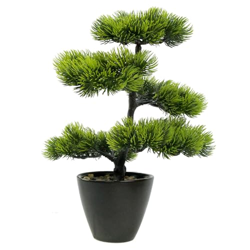 Artificial Bonsai Tree Juniper Indoor - Small Fake Bonsai Pine with Ceramic Pot 13" Tall for Home Decoration Bedroom Living Room Table Study Cafe Positive Office Decor Lifelike Greenery Tree - color: Pine-black Pot
