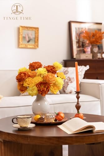 TINGE TIME Artificial Flowers Combo Set, Gradient Color Flower Leaf with Stems for DIY Wedding Bouquets Centerpieces Baby Shower Party Home Decorations(Yellow & Tangerine Orange) - color: Yellow & Tangerine Orange