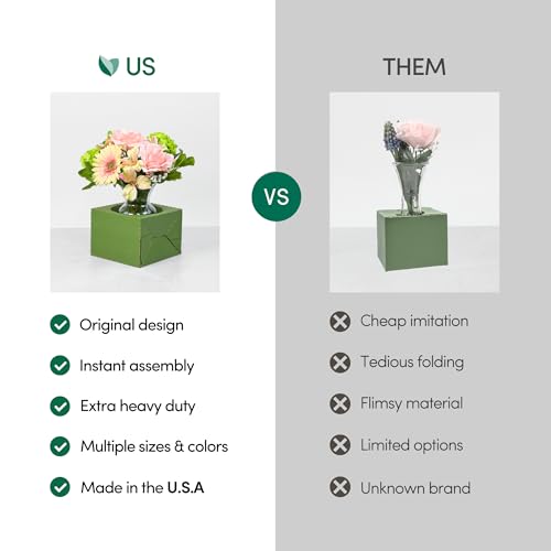 Holiday Designs - Pop-Up Flower Delivery Box, Heavy Duty Corrugated Cardboard Vase Boxes for Secure Floral Arrangements During Transport, 5.5 x 4.5 x 4.5 (Green, Small: 10 Pack) - color: Green, size: Small: 10 Pack