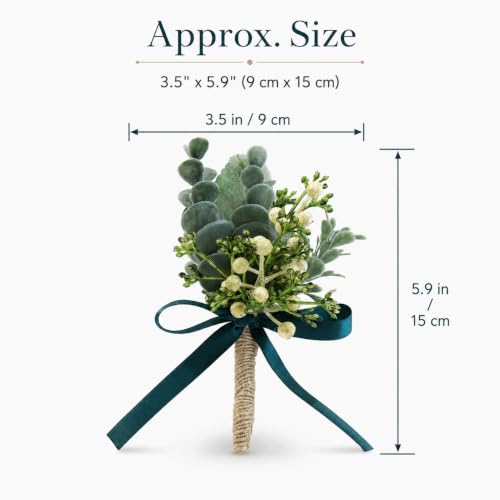 ChezMax Wedding Handmade Corsage Fake Succulent Eucalyptus Plants Realistic Greeny Boutonniere Wedding Decor 2pcs - color: C-greeny Boutonniere-2 Pcs