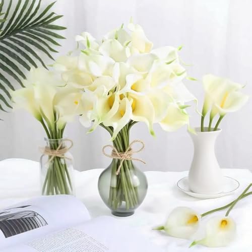 Artificial flowers-6PCS Realistic Calla Lily Artificial Flowers - 13.5" Latex Real Touch Faux Lilies for Wedding Bouquets, UV Resistant Outdoor Decor & Home Centerpieces (White) - color: White