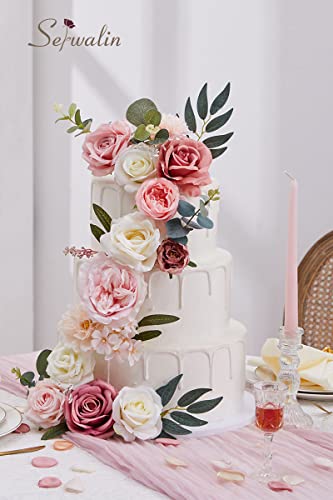 Serwalin Artificial Pink Flowers Spring Roses Silk Fake Flowers for DIY Wedding Bridal Bouquets Cake Flower Baby Shower Table Centerpieces Arrangements Decoration - color: A Athens Delicate Blush Pink, size: 1 Box