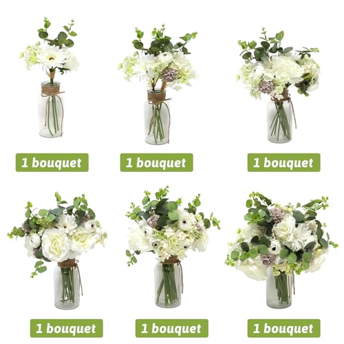 Zerzsy Artificial Flower Small Bouquet, 2 Bouquets Mixed Pink Artificial Peonies, Fake Flowers Bride Holding Flower Faux Flora Vase Decorating for Bride Spring Home Desk Table Centerpiece Decor - color: White-4, size: 2 Bouquets