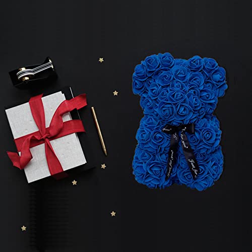 DuHouse Rose Bear Rose Teddy Bear Flower Gift Black Box for Valentines Gifts Anniversary Christmas,Birthdays Bridal Showers -Fully Handmade 10 inch Flower Bear Clear Gift Box (Royal Blue) - color: Royal Blue