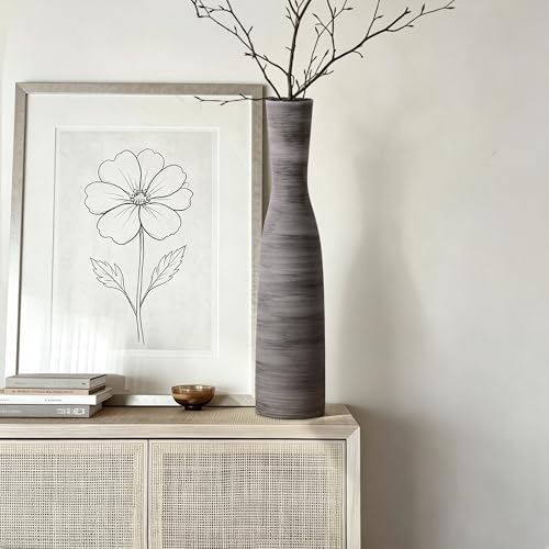 ALMA 20" Black Tall Skinny Flower Vase for Floor, Grey Modern Decorative Ceramic Vase for Living Room Floor, Dinner Table, Entryway, Fireplace, Bookshelf, Offer, Home Decor - color: Bow-black-20"