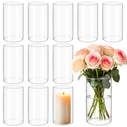 12Pack Glass Cylinder Vases for Centerpieces 6 Inch, Flower Vase for Wedding Decorations, Floating Candle Holder Vase Bulk,Glass Hurricane Candle Holders for Table Shelf, Party, Home Decor - size: 3.35×6inch