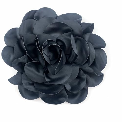Heyiwell Large Satin Fabric flower for Brooch Pin Wedding Party Dance Dress Suit Clothes Head Hair Accessories DIY Decor 9.45"Inch - color: Black
