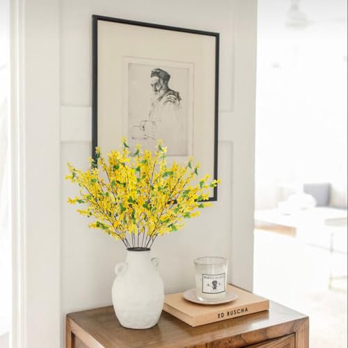 12Pcs Artificial Forsythia Branches: 23.6" Silk Yellow Flowers Faux Forsythia Branches Fake Spring Flowers Artificial for Decoration Wedding Office Home Party Dining Table Vase Indoor Outdoor - color: 12 Pcs
