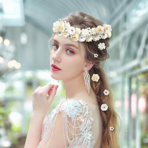 rongflower Faux Flower Heads Small Silk Artificial Flower DIY Fake Mini Flowers Rose Daisy Multicolor Flowers Craft Supplies for Wedding Party Wreath Graduation Season Party Home Decor (45, White) - color: White