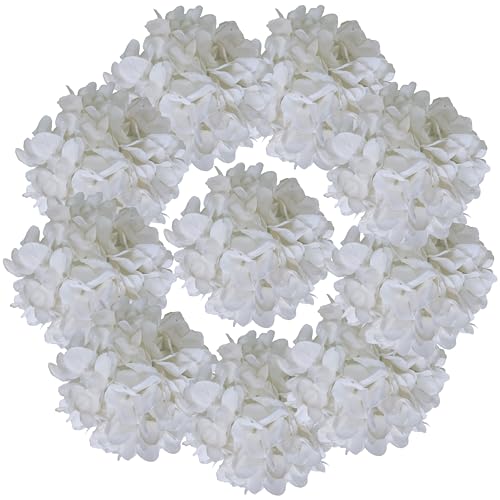 7.1''White Hydrangea Artificial Flowers,10Pcs Artificial Silk Hydrangea Heads,81 Petals Faux Hydrangea Flowers Heads with Stems for Home Wedding Baby Shower Decor(White) - color: White