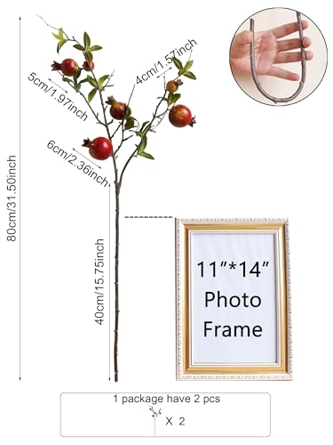 Forlaoers 2pcs Red Berry Stems Pomegranate Faux Flowers Fall Fake Floral Artificial Fruits Decor Tall Branches for Vase Room Dining Table Arrangements Christmas Tree Decorations Indoor - color: B:2 Red