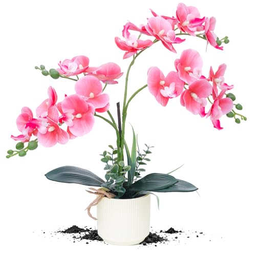 ucky Pink 15.7" 3D Lifelike Artificial Orchid Plant with 20 Heads, Realistic Faux Phalaenopsis in Ceramic Pot for Home Decor, Elegant Fake Flower Arrangement Table Centerpiece - color: Pink