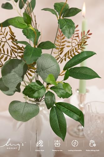 Ling's moment Artificial Greenery Stems Box Set, Faux Greenery Picks for DIY Bridal Bouquets Wedding Floral Arrangement Table Centerpieces, Olive Green & Dark Green - color: Greenery Combo- Olive Green & Dark Green