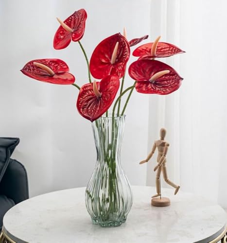 Corkwaw 8 Pcs 23-5/8 inch Artificial Anthurium Flowers Real Touch Fake Flower for Table Centerpieces Arrangement and Bridal Wedding Festival Decor Flower Arrangement (Red) - color: Red