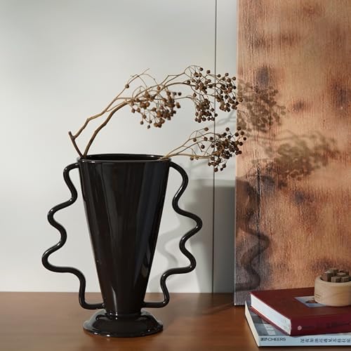 Wild Works Dark Brown Rotary Vase, 9.85” Tall Vintage Decor Vases Medieval Flower Vessel Living Room Entrance Personalized Simple Wabi Sabi Decorative Ornament Ceramic Ornament - color: Brown Rotary Vase
