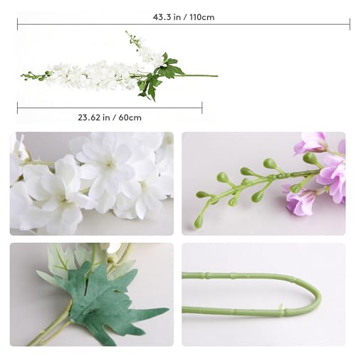 HCTCPALS Artificial Flowers for Outdoors 6 Pcs Delphinium Plant Realistic Silk Fake Flowers for UV Resistant Faux Plants Outdoor Indoor Outside Front Porch Hanging Planter Decoration-30" White - color: Delphinium White