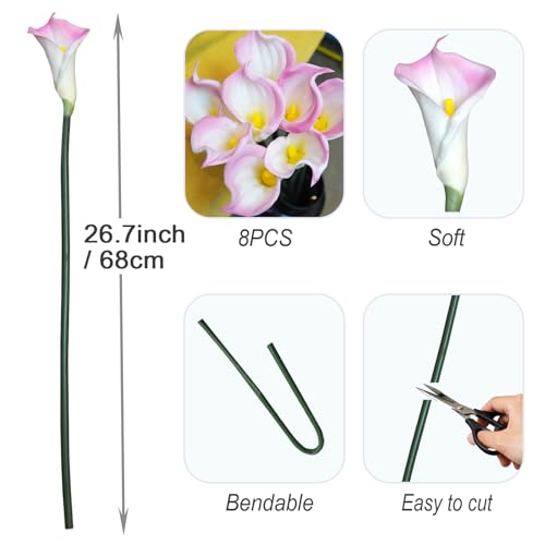 8 Pcs Calla Lily Artificial Flowers 26 Inch Lilies Flowers Floral Bouquet for Home Table Party Wedding Decor (Light Pink) - color: Light Pink