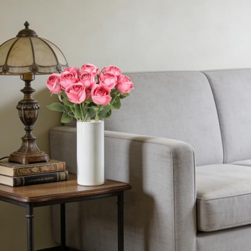 12Pcs Hot Pink Roses Artificial Flowers Vintage Silk Fake Roses with Stem for Vases Realistic Faux Roses Bouquet for Wedding Table Centerpieces Home Decorations DIY Party Arrangements (Hot Pink) - color: Hot Pink