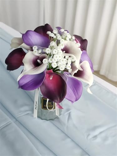 Wedding Bouquets for Bridesmaid Artificial Calla Lily Flowers Bouquets Bride Small Bouquets for Wedding Ceremony Anniversary Home Decoration Purple Small Bouquets - color: Purple Small Bouquets