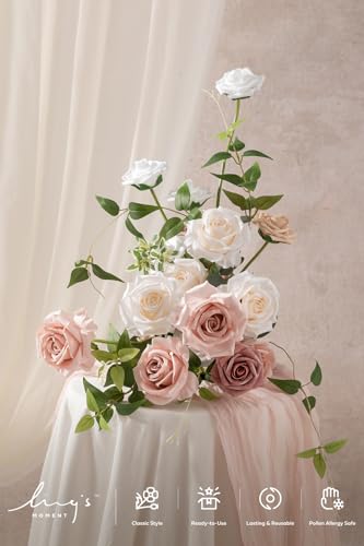 Ling's moment Artificial Flowers Fake Silk Roses Faux Foam Flower Combo for DIY Wedding Bouquets Centerpieces Arrangements Bridal Shower Party Home Decorations, Dusty Rose & Cream, 23pcs - color: Pk-dusty Rose & Cream