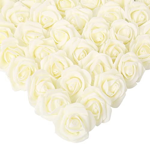 Artificial Rose Flower Heads, 200 Pcs Ivory Stemless Roses Artificial Rose Flower Heads for Crafts 1.97in Fake Roses Heads Artificial Roses for DIY Craft Wedding Party Decoration(Lvory) - color: Ivory