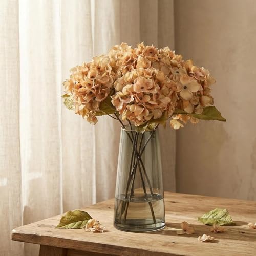 TOPIA Silk Fall Flowers Artificial Dried Hydrangea Artificial Fall Bouquet Fake Dried Flowers for Home Decor(6 PCS) (Autumn Yellow) - color: Autumn Yellow